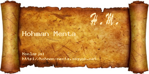 Hohman Menta névjegykártya